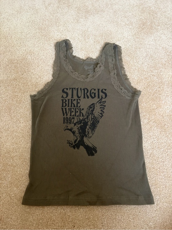 Brandy Melville Tops - John galt Brandy Melville Sturgis Bike Week Graphic Lace-Trim Tank - Olive